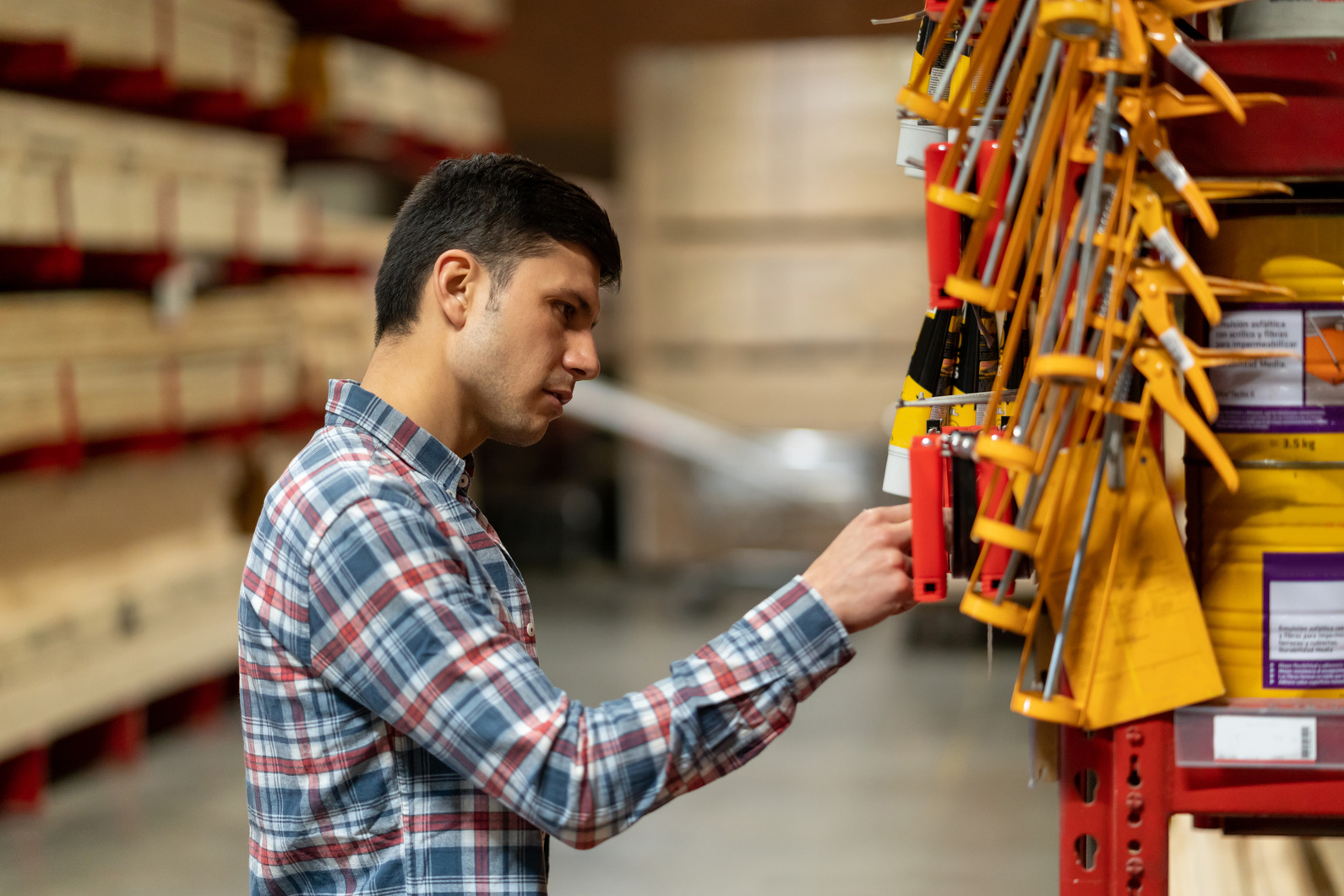 Contractor buying construction materials at a hardware store